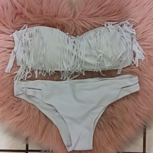Brand New LADIES 2-PIECE STRAPLESS FRINGE BIKINI SWIMSUIT-M